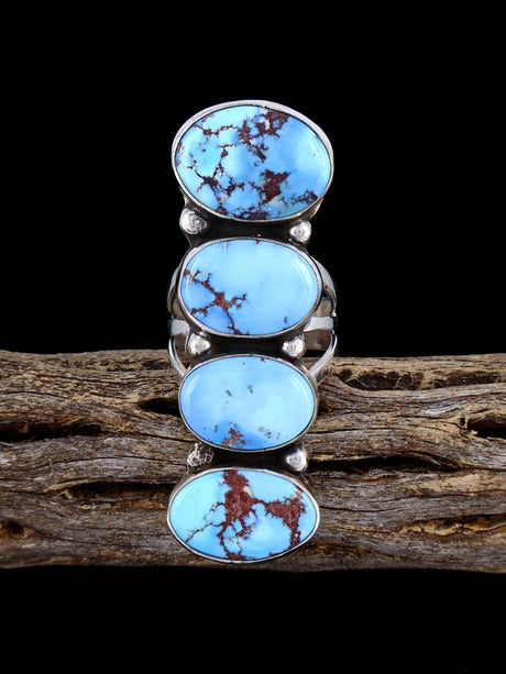Navajo Golden Hill Turquoise Ring, Size 8 3/4 - PuebloDirect.com