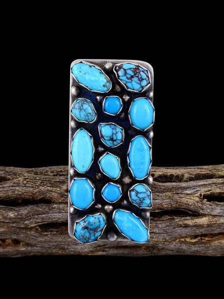 Egyptian Turquoise Sterling Silver Cluster Ring, Size 7 1/2 - PuebloDirect.com