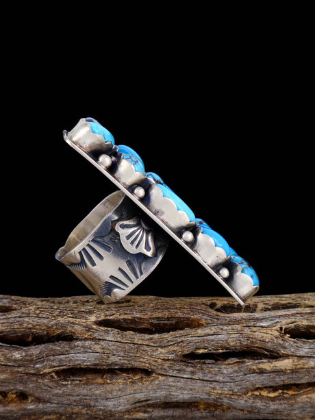 Egyptian Turquoise Sterling Silver Cluster Ring, Size 7 1/2 - PuebloDirect.com