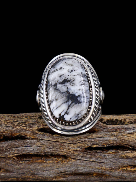 Navajo White Buffalo Sterling Silver Ring Size 11 1/2 - PuebloDirect.com