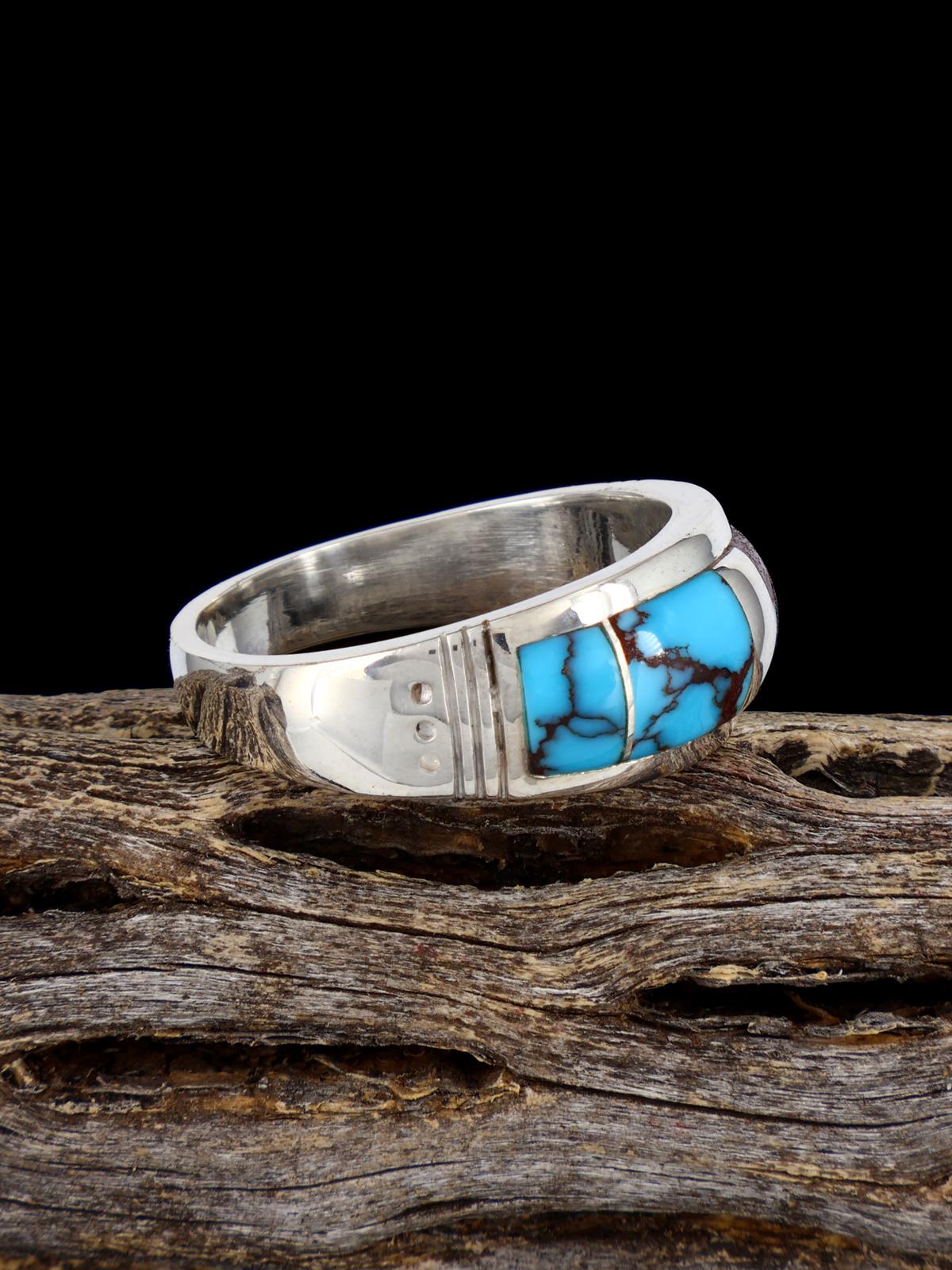 Navajo Turquoise Inlay Ring, Size 11 1/2 - PuebloDirect.com