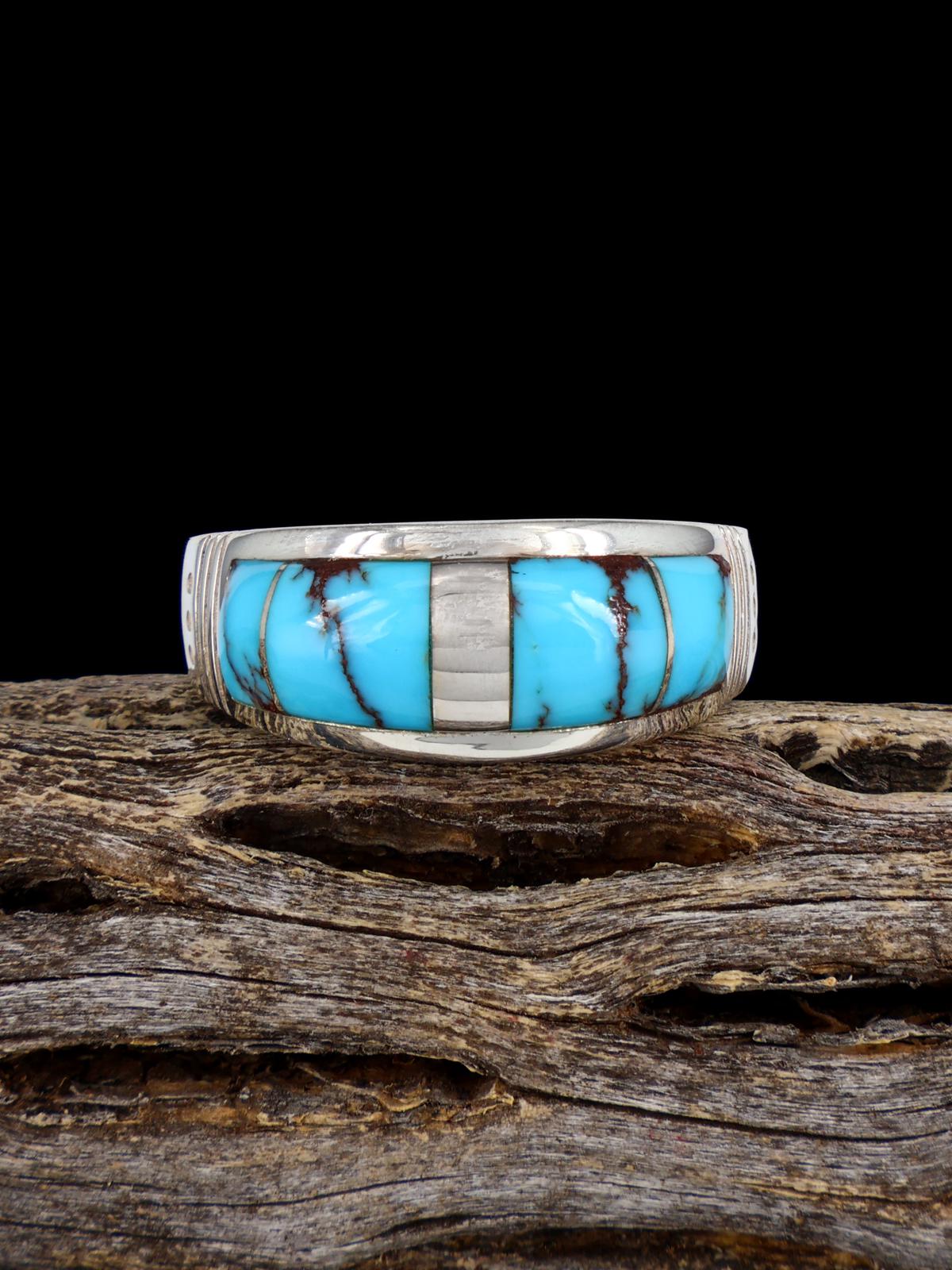 Navajo Turquoise Inlay Ring, Size 11 1/2 - PuebloDirect.com