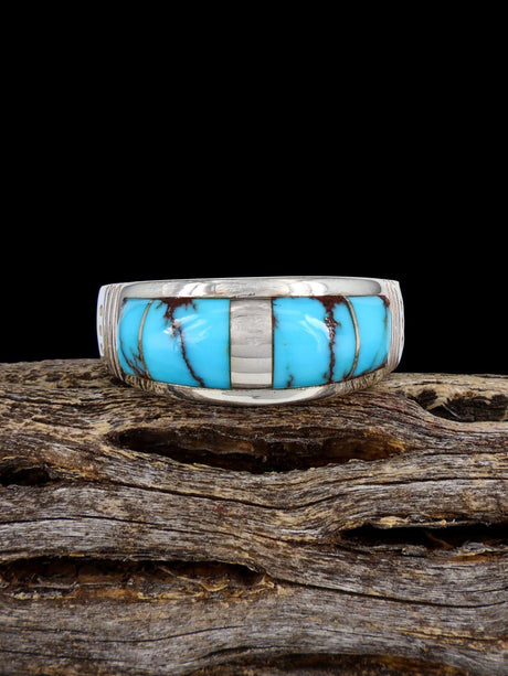 Navajo Turquoise Inlay Ring, Size 11 1/2 - PuebloDirect.com