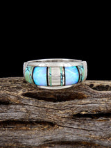 Navajo Turquoise and Opalite Inlay Ring, Size 9 3/4 - PuebloDirect.com