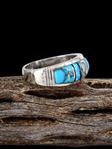 Navajo Turquoise and Opalite Inlay Ring, Size 10 3/4 - PuebloDirect.com