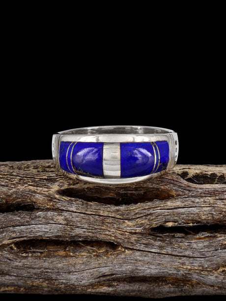 Navajo Lapis Inlay Ring, Size 12 1/4 - PuebloDirect.com