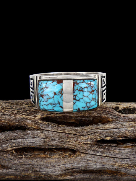 Navajo Turquoise Inlay Ring, Size 12 3/4 - PuebloDirect.com