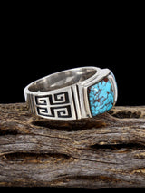 Navajo Turquoise Inlay Ring, Size 12 3/4 - PuebloDirect.com