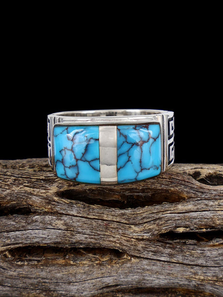 Navajo Turquoise Inlay Ring, Size 10 - PuebloDirect.com