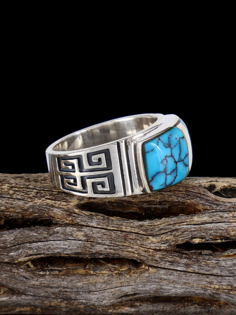 Navajo Turquoise Inlay Ring, Size 10 - PuebloDirect.com