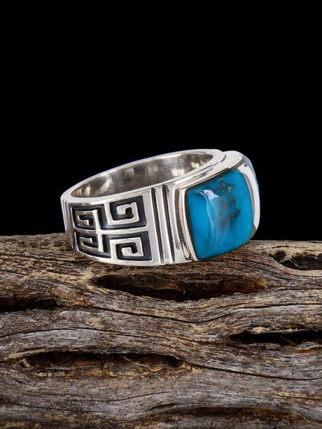 Navajo Turquoise Inlay Ring, Size 9 1/4 - PuebloDirect.com