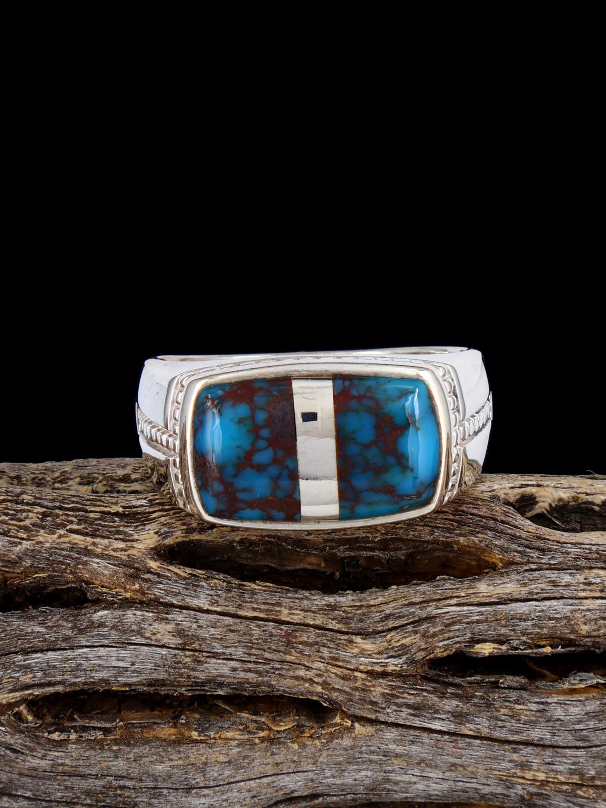 Navajo Turquoise Inlay Ring, Size 11 1/2 - PuebloDirect.com