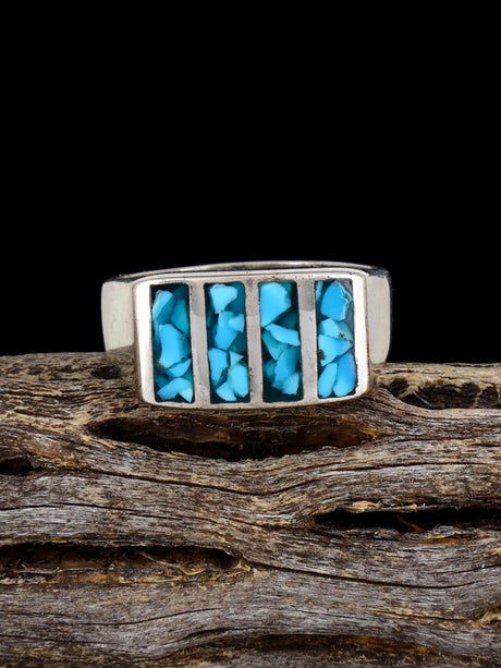 Estate Sterling Silver Turquoise Chip Inlay Ring, Size 11 1/2 - PuebloDirect.com