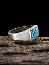 Estate Sterling Silver Turquoise Chip Inlay Ring, Size 11 1/2 - PuebloDirect.com