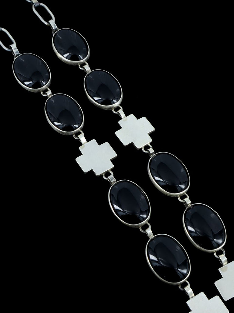 Native American Black Onyx Sterling Silver Lariat Necklace - PuebloDirect.com
