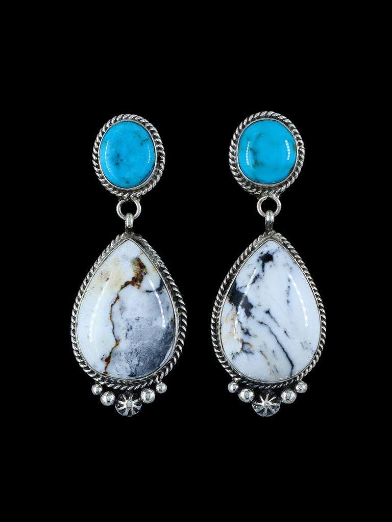 Navajo Turquoise and White Buffalo Sterling Silver Post Earrings - PuebloDirect.com