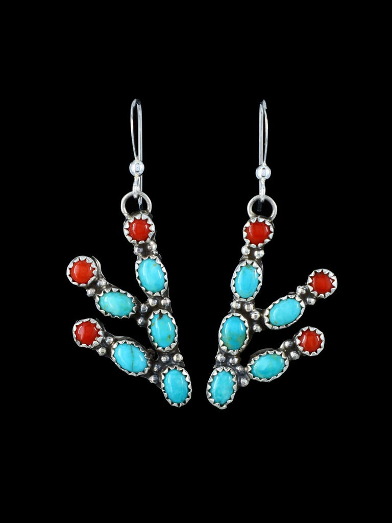 Native American Turquoise Prickly Pear Cactus Dangle Earrings - PuebloDirect.com