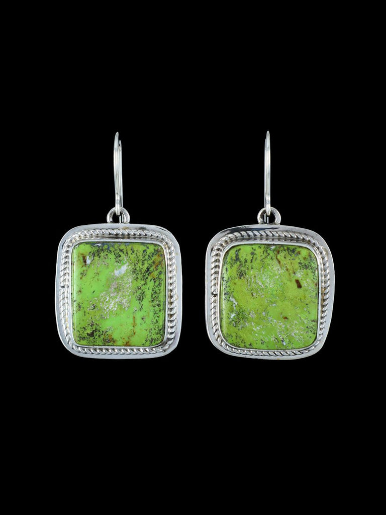 Native American Sterling Silver Green Gaspeite Dangle Earrings - PuebloDirect.com