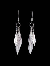 Navajo Sterling Silver Triple Feather Dangle Earrings - PuebloDirect.com