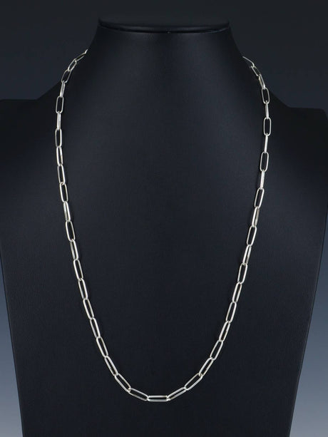 24" Handmade Sterling Silver Link Chain Necklace - PuebloDirect.com