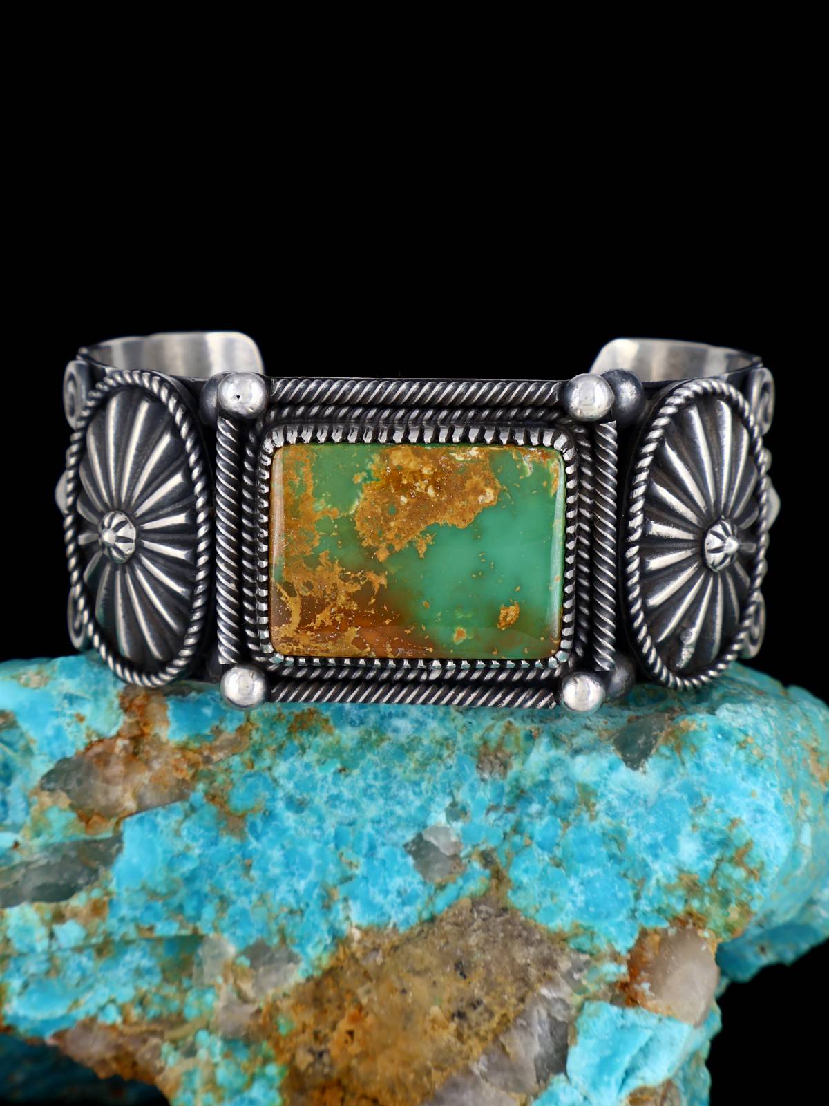 Navajo Natural Royston Turquoise Sterling Silver Cuff Bracelet - PuebloDirect.com