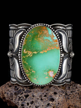 Native American Indian Jewelry Sterling Silver Royston Turquoise Cuff Bracelet - PuebloDirect.com