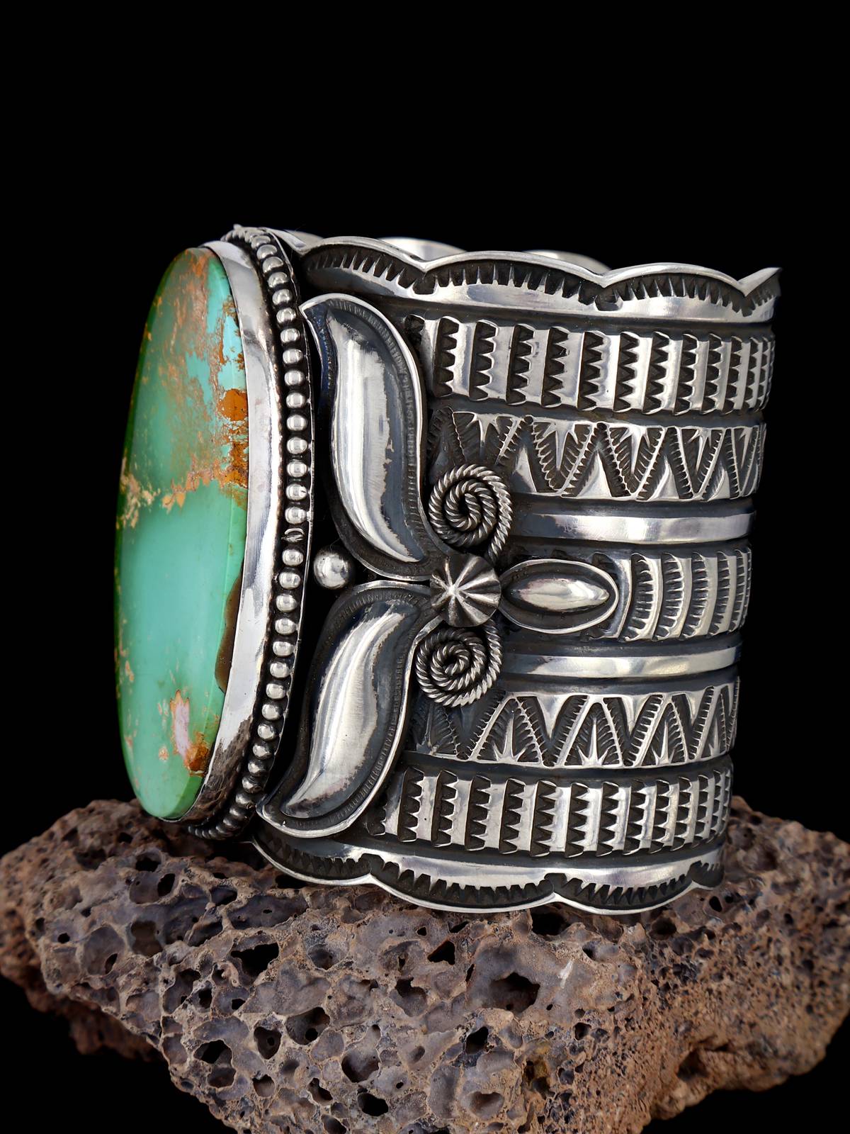 Native American Indian Jewelry Sterling Silver Royston Turquoise Cuff Bracelet - PuebloDirect.com