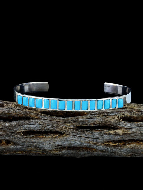 Native American Sterling Turquoise Zuni Inlay Cuff Bracelet - PuebloDirect.com