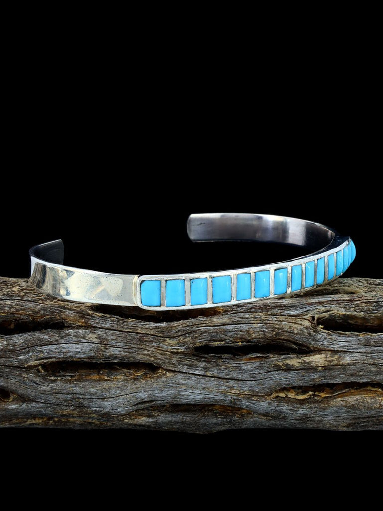 Native American Sterling Turquoise Zuni Inlay Cuff Bracelet - PuebloDirect.com