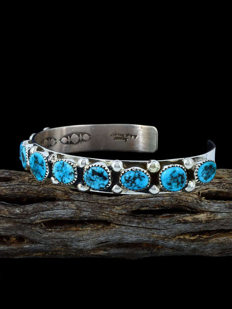 Navajo Sterling Silver Kingman Turquoise Cuff Bracelet - PuebloDirect.com