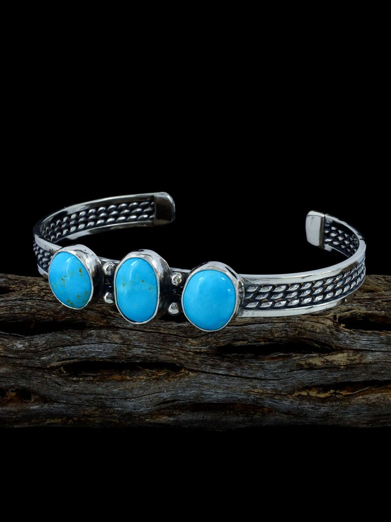 Navajo Turquoise Braided Sterling Silver Cuff Bracelet - PuebloDirect.com