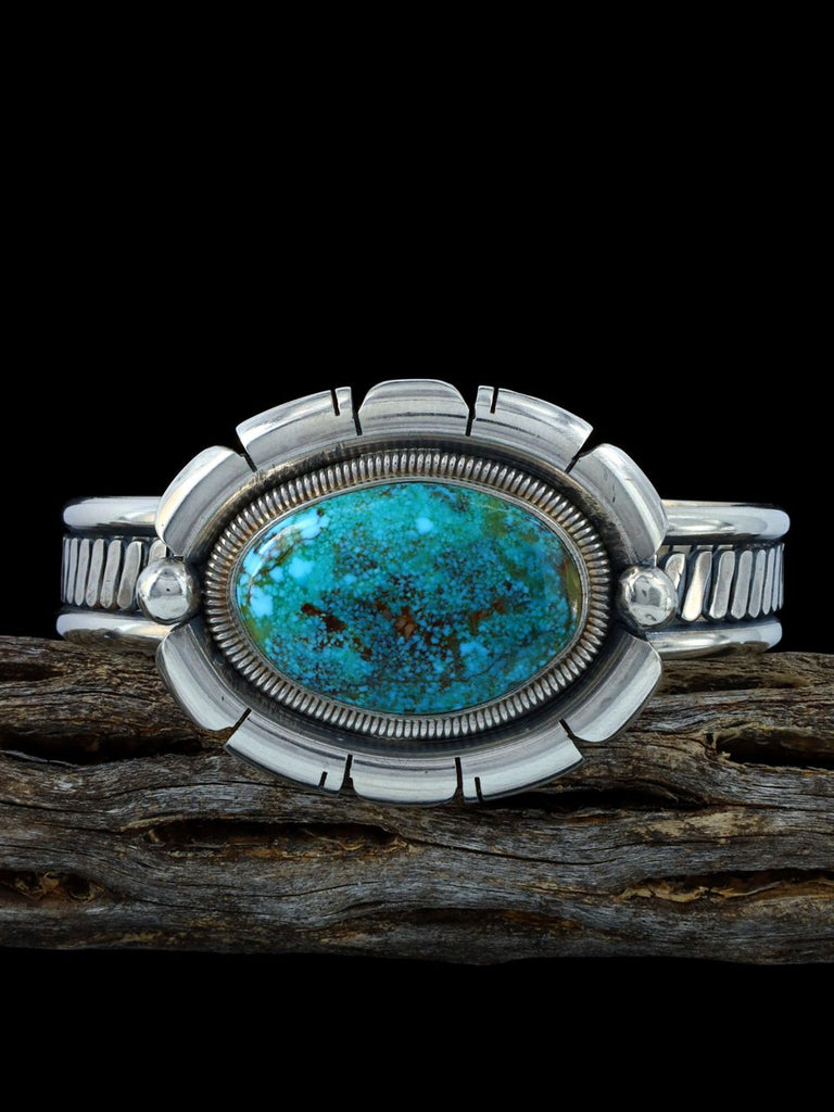 Navajo Sterling Silver Turquoise Mountain Cuff Bracelet - PuebloDirect.com