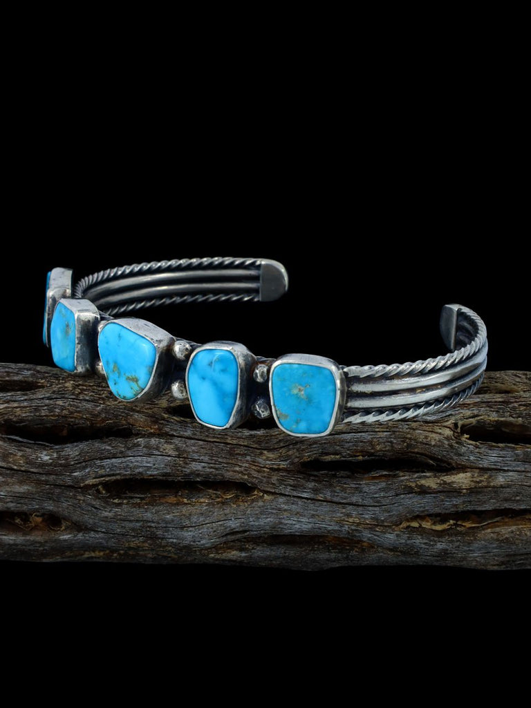 Navajo Turquoise Braided Sterling Silver Cuff Bracelet - PuebloDirect.com