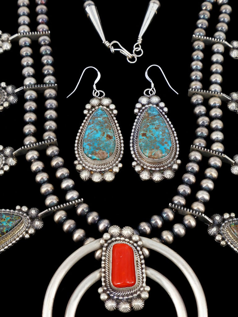 Native American Jewelry Turquoise and Coral Necklace Set - PuebloDirect.com