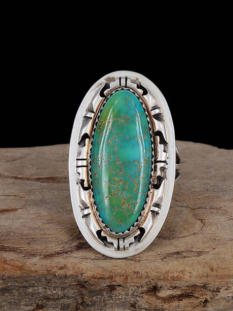 Vintage Sterling Silver Hubei Turquoise Ring, Size 8 - PuebloDirect.com