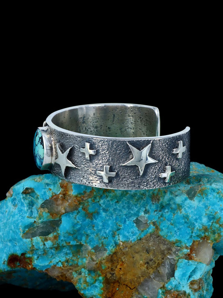 Native American Tufa Cast Sterling Silver Bao Canyon Turquoise Bracelet - PuebloDirect.com