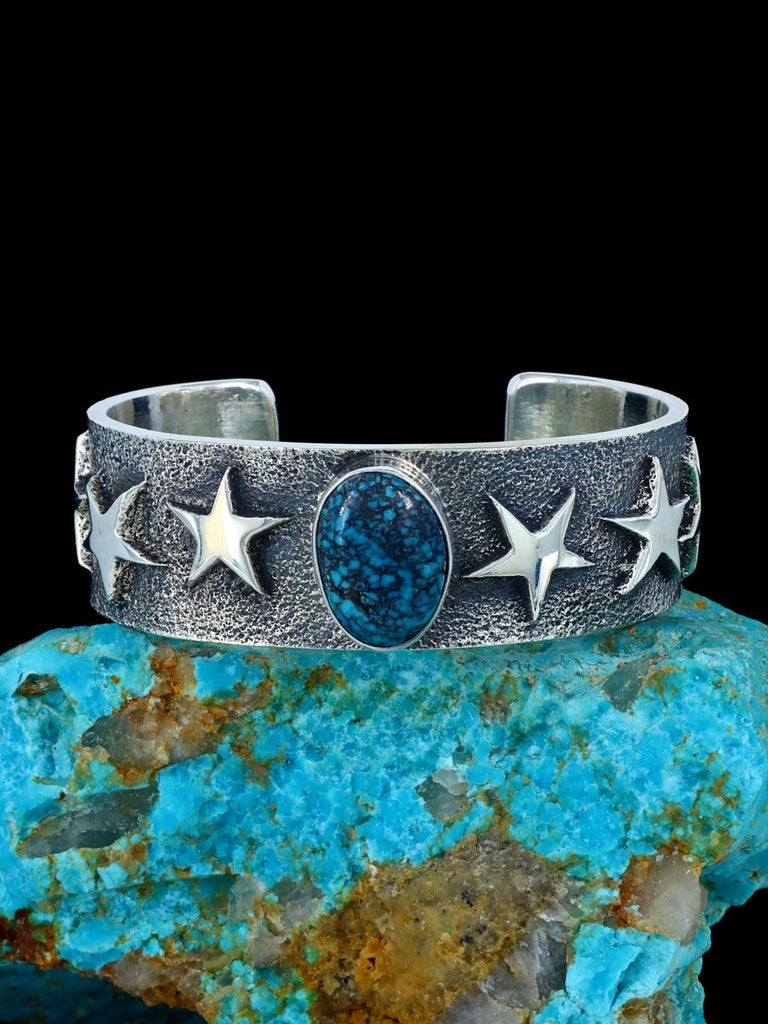 Native American Tufa Cast Sterling Silver Blue Moon Turquoise Bracelet - PuebloDirect.com