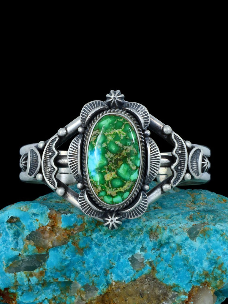 Native American Sonoran Gold Turquoise Sterling Silver Cuff Bracelet - PuebloDirect.com