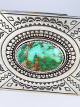 Navajo Sterling Silver Natural Royston Turquoise Stamped Jewelry Box - PuebloDirect.com