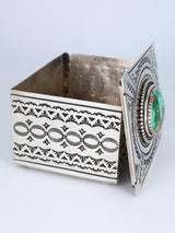 Navajo Sterling Silver Natural Royston Turquoise Stamped Jewelry Box - PuebloDirect.com