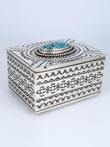 Navajo Sterling Silver Kingman Turquoise Stamped Jewelry Box - PuebloDirect.com