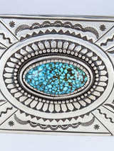 Navajo Sterling Silver Kingman Turquoise Stamped Jewelry Box - PuebloDirect.com