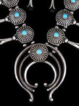 Juego de collar de flor de calabaza de ónix negro de plata de ley de nativos americanos