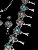 Juego de collar de flor de calabaza de ónix negro de plata de ley de nativos americanos