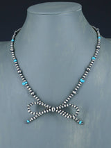 18" Navajo Jewelry Single Strand Sterling Silver and Turquoise Bow Beaded Necklace - PuebloDirect.com