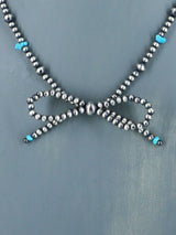 18" Navajo Jewelry Single Strand Sterling Silver and Turquoise Bow Beaded Necklace - PuebloDirect.com