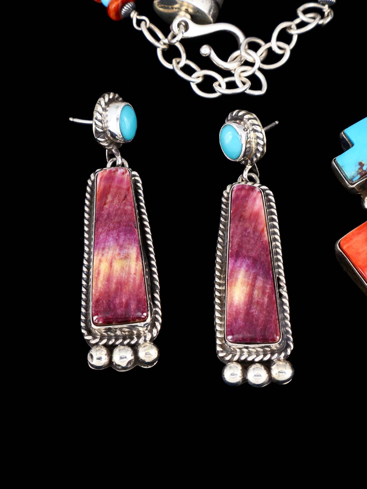 Native American Spiny Oyster and Turquoise Necklace and Earrings Set - PuebloDirect.com