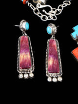 Native American Spiny Oyster and Turquoise Necklace and Earrings Set - PuebloDirect.com