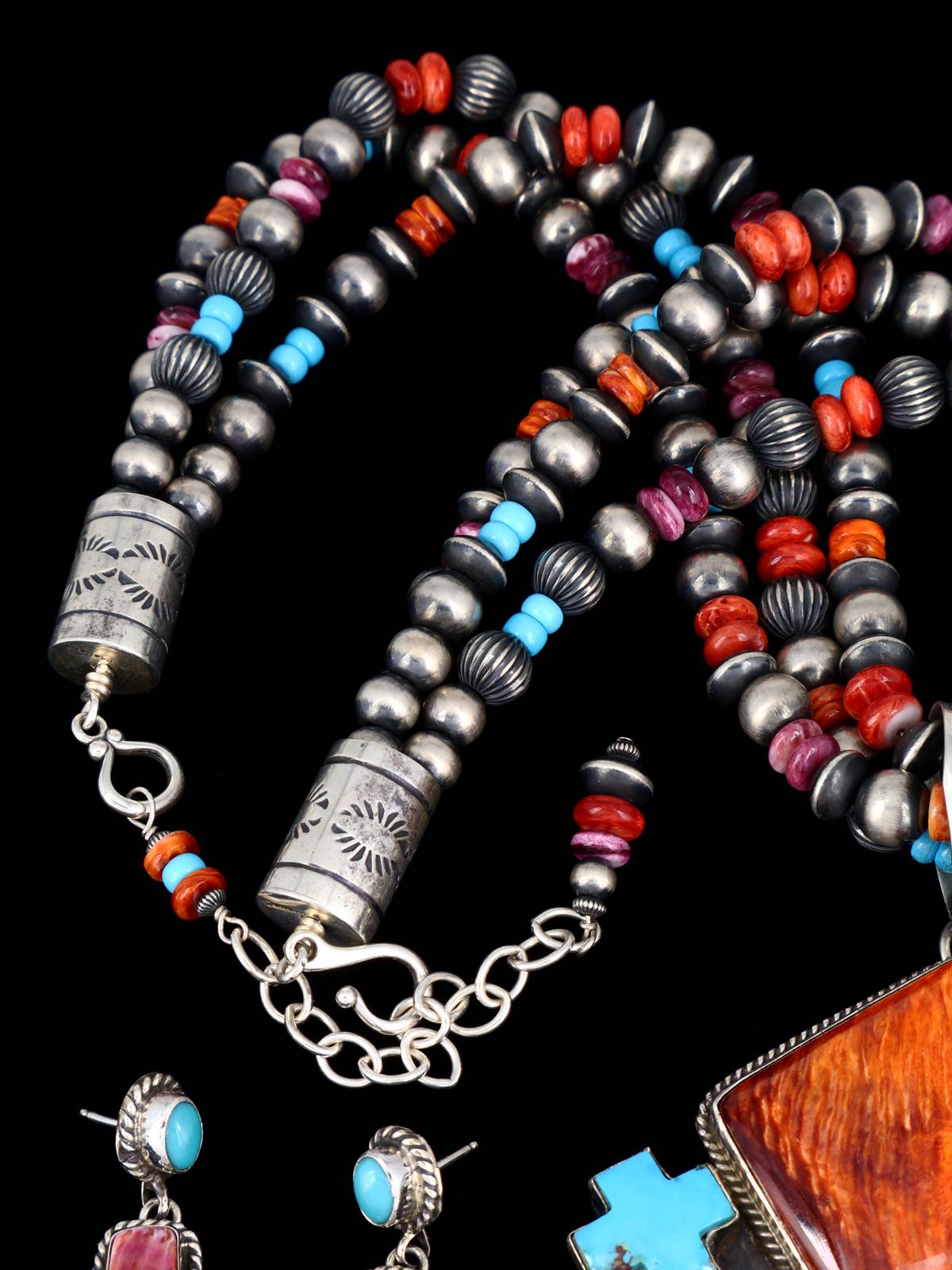 Native American Spiny Oyster and Turquoise Necklace and Earrings Set - PuebloDirect.com