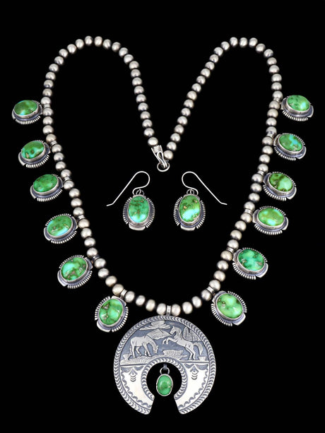 Sonoran Gold Turquoise Sterling Silver Storyteller Naja Necklace Set - PuebloDirect.com